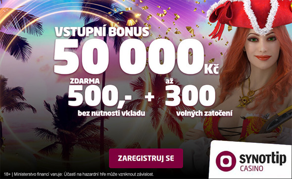 SYNOT TIP registrační bonus 500,- zdarma + free spiny